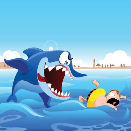 morski pas, plivati, čovječe, napad, plaža, pijesak, more, voda Zuura - Dreamstime
