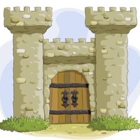dvorac, kule, vrata, stara, antička Dedmazay - Dreamstime