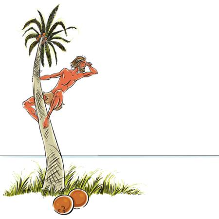 Čovjek, otok, nasukan, kokos, palma, izgleda, more, ocean Sylverarts - Dreamstime