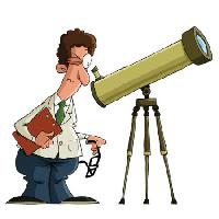 znanstvenik, čovjek, leća, teleskop, sat Dedmazay - Dreamstime