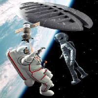 prostor, stranac, astronaut, satelit, svemirski brod, zemlja, svemir Luca Oleastri - Dreamstime