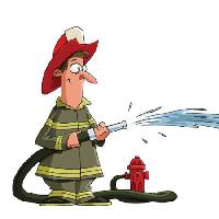 Pixwords 와 이미지 požara, čovjek, hidrant, hidrant, crijevo, crvena, voda Dedmazay - Dreamstime