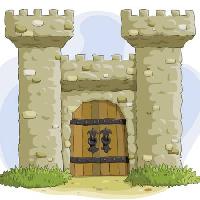 dvorac, kule, vrata, stara, antička Dedmazay - Dreamstime