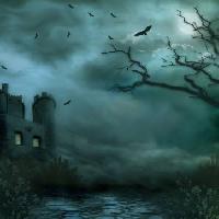 Pixwords 와 이미지 noć, magla, prašina, zgrada, ptice, stabla, brances, dvorac, cesta Debbie  Wilson - Dreamstime