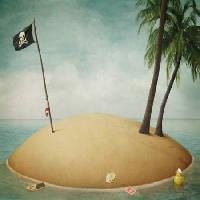 na plaži, zastava, gusar, otok Annnmei - Dreamstime