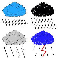 Pixwords 와 이미지 구름, 구름, 비, 번개, 파란색, 회색, 검은 색 Aarrows