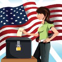 SAD, zastava, glasovanje, žena Artisticco Llc - Dreamstime
